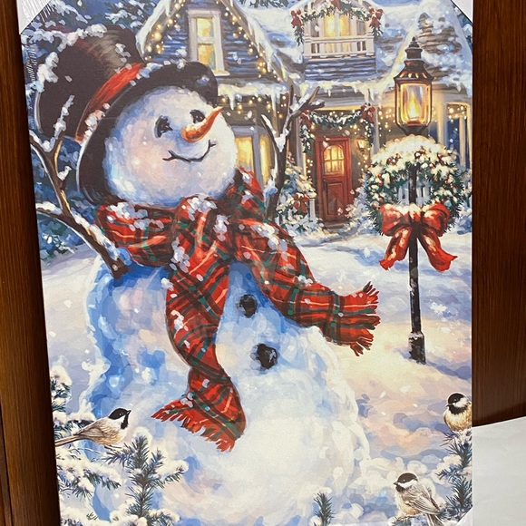Celebrating Home Christmas Happy Snowman w/LED lighting on Canvas - Picture 3 of 12